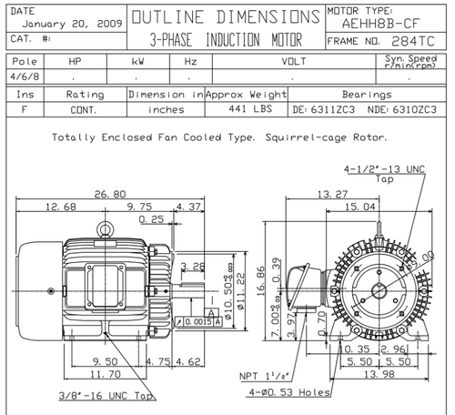 HB0156C TECO-Westinghouse 15 hp 1200 RPM 284TC 460V TEFC Severe Duty Petro-Chem 3-Ph Motor
