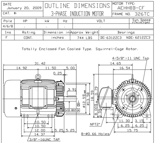HB0306C TECO-Westinghouse 30 hp 1200 RPM 326TC 460V TEFC Severe Duty Petro-Chem 3-Ph Motor