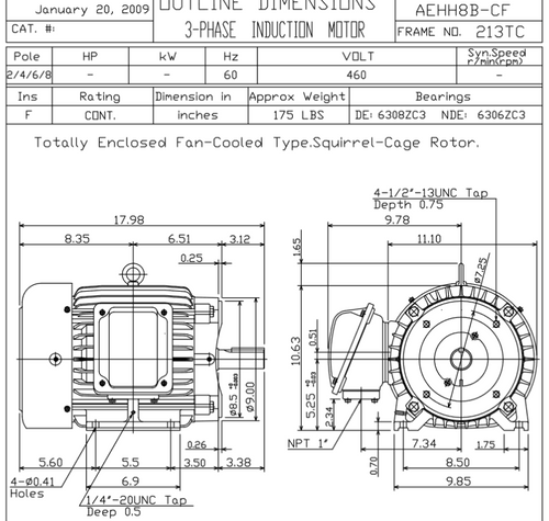 HB7/52C TECO-Westinghouse 7 1/2 hp 3600 RPM 213TC 460V TEFC Severe Duty Petro-Chem 3-Ph Motor