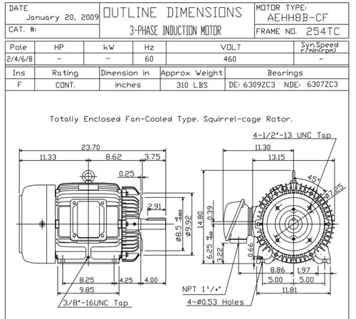 HB7/56C TECO-Westinghouse 7 1/2 hp 1200 RPM 254TC 460V TEFC Severe Duty Petro-Chem 3-Ph Motor