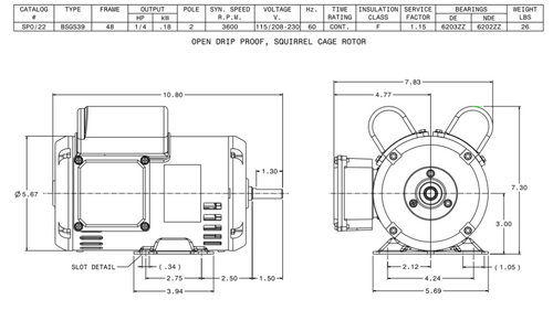 SP0/22 TECO-Westinghouse 1/4 HP 3600 RPM 48 Frame 115/208-230V ODP Rolled Steel 1-Ph Motor
