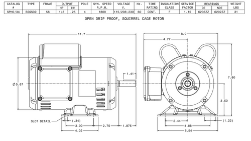 SPH0/34 TECO-Westinghouse 1/3 HP 1800 RPM 56 Frame 115/208-230V ODP Rolled Steel 1-Ph Motor