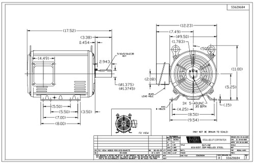 GT0011A Marathon 3 hp 1200 RPM 213T Frame 230/460V Open Drip Marathon Electric Motor