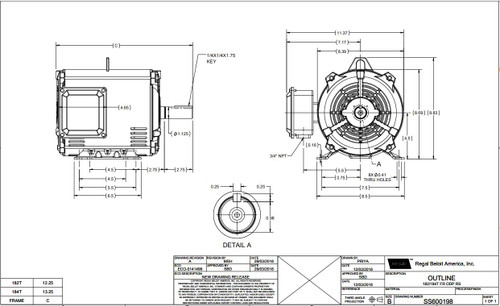 GT0013A Marathon 5 hp 1800 RPM 184T Frame 230/460V Open Drip Marathon Electric Motor