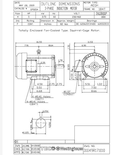 GP0054 5HP 1800RPM 184T ROLLED STEEL TEFC PREMIUM