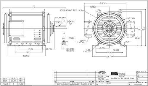 GT0060 Marathon 15 hp 1200 RPM 284T Frame 230/460V Open Drip Marathon Electric Motor
