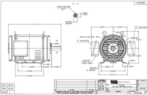 GT0061 Marathon 20 hp 3600 RPM 254T Frame 230/460V Open Drip Marathon Electric Motor