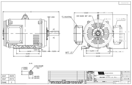 GT0073 Marathon 40 hp 1800 RPM 324T Frame 230/460V Open Drip Marathon Electric Motor