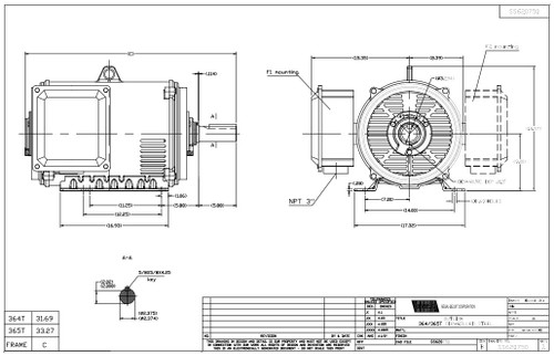 GT0081 Marathon 60 hp 1780 RPM 364T Frame 208-230/460 Volts Open Drip Electric Motor