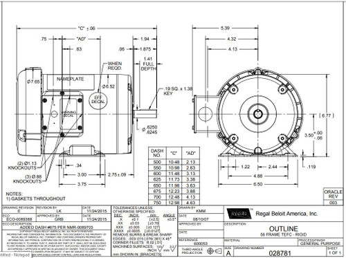 114618.00 Leeson |  1/2 hp 850 RPM 56 Frame 208-230/460 Volts TEFC