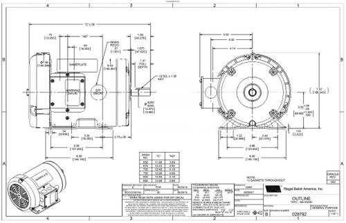 116761.00 Leeson |  2 hp 1725 RPM 56H Frame 230/460 Volts TEFC