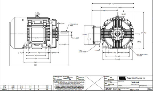 GT1032A Marathon 30 hp 1200 RPM 326T Frame 230/460V TEFC Marathon Electric Motor