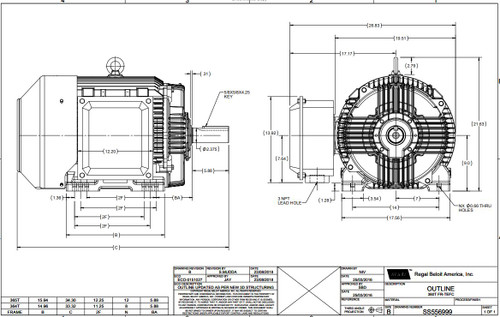 GT1038A Marathon 50 hp 1200 RPM 365T Frame 230/460V TEFC Marathon Electric Motor