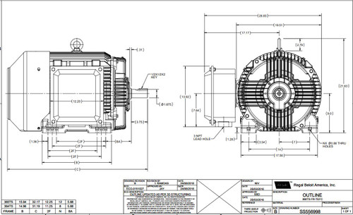 GT1042A Marathon 75 hp 3600 RPM 365TS Frame 230/460V TEFC Marathon Electric Motor