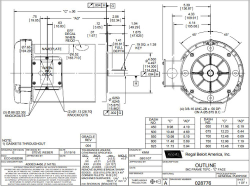 110163.00 Leeson |  1/2 hp 1200 RPM 56C Frame TEFC C-Face (No Base) 208-230/460V