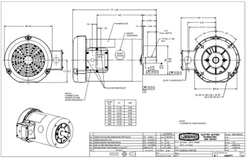 122165.00 Leeson |  1 hp 1200 RPM 145TC Frame TEFC C-Face (No Base) 208-230/460V