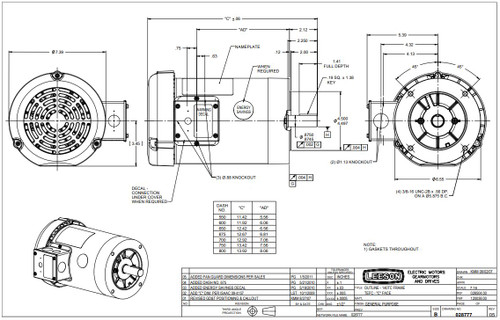 121065.00 Leeson |  2 hp 1800 RPM 145TC Frame TEFC C-Face (No Base) 230/460V