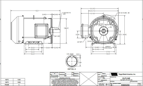 GT1212A Marathon 5 hp 3600 RPM 184TC Frame TEFC C-Face (Rigid Base) 230/460V Marathon Electric Motor
