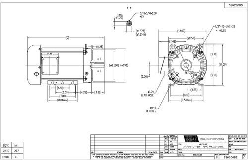 GT1218A Marathon 10 hp 3600 RPM 215TC Frame TEFC C-Face (Rigid Base) 230/460V Marathon Electric Motor