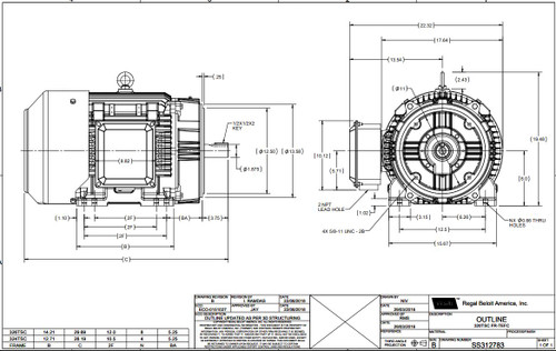 GT1236A Marathon 50 hp 3600 RPM 326TSC Frame TEFC C-Face (Rigid Base) 230/460V Marathon Electric Motor