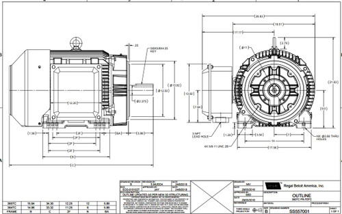 GT1240A Marathon 60 hp 1800 RPM 364TC Frame TEFC C-Face (Rigid Base) 230/460V Marathon Electric Motor
