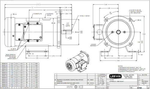 098007.00 Leeson |  1/2 hp 2500 RPM 180 Volts DC 56C Frame TEFC