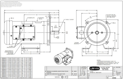 098069.00 Leeson |  3/4 hp 1800 RPM 180 Volts DC 56C Frame TEFC