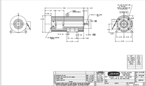 108502.00 Leeson |  3 hp 1800 RPM 180 Volts DC 182/145TC Frame TEFC
