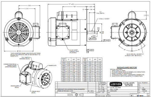 114315.00 Leeson |  3/4 hp 1800 RPM 56C Frame (no base) C-Face 115/208-230V Wash Down Duty