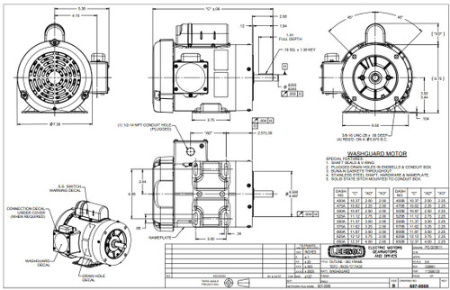 113582.00 Leeson |  3/4 hp 3600 RPM 56C Frame (Rigid Base) C-Face 115/208-230V Wash Down Duty