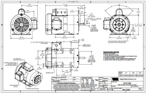 113300.00 Leeson |  1.5 hp 1800 RPM 56HC Frame (Rigid Base) C-Face 115/208-230V Wash Down Duty
