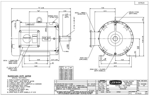 140820.00 Leeson |  10 hp 1800 RPM 215T Frame 230/460V Wash Down Duty