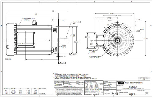 141266.00 Leeson |  7.5 hp 1800 RPM 213TC Frame TEFC (no base) C-Face 230/460V Wash Down Duty