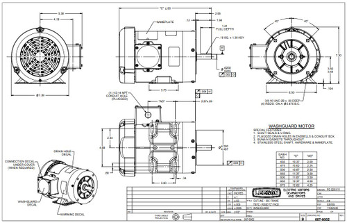 112430.00 Leeson |  3/4 hp 1800 RPM 56C Frame TEFC 208-230/460V Wash Down Duty