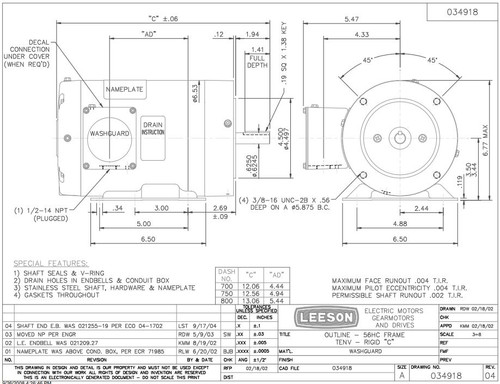 113591.00 Leeson |  1.5 hp 3600 RPM 56C Frame TENV 230/460V Wash Down Duty