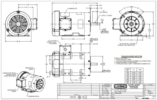 119483.00 Leeson |  2 hp 1800 RPM 56C Frame TEFC 208-230/460 Volts Wash Down Duty
