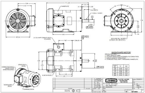121868.00 Leeson |  2 hp 1800 RPM 145TC Frame TEFC 230/460V Wash Down Duty