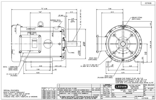 140822.00 Leeson |  7.5 hp 1800 RPM 213TC Frame TEFC 230/460V Wash Down Duty