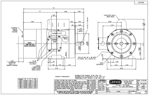114165.00 Leeson |  1/3 hp 1725 RPM 56C Frame TENV C-Face (Rigid Base) Brake Motor 115/208-230V