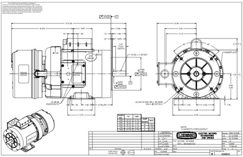 114167.00 Leeson |  3/4 hp 1725 RPM 56C Frame TEFC C-Face (Rigid Base) Brake Motor 115/208-230V