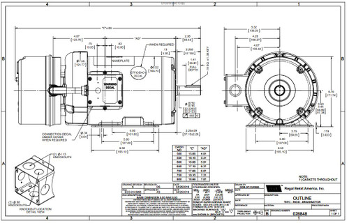 122245.00 Leeson |  1 hp 1200 RPM 145T Frame TEFC (Rigid Base) Brake Motor 230/460V