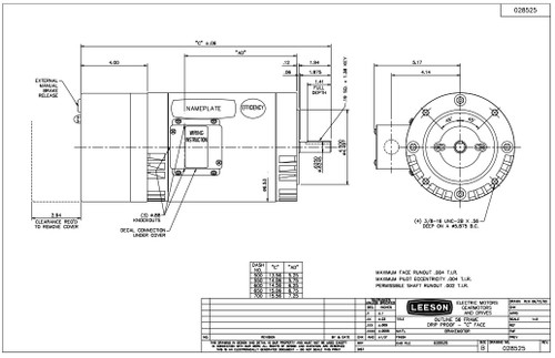 114157.00 Leeson |  3/4 hp 1725 RPM 56CFrame ODP C-Face (No Base) Brake Motor 208-230/460V