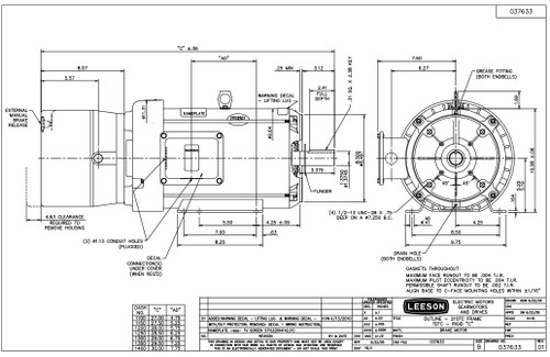 140605.00 Leeson |  7.5 hp 1800 RPM 213TC Frame TEFC C-Face (Rigid Base) Brake Motor 230/460V