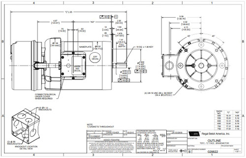 114159.00 Leeson |  1/2 hp 1725 RPM 56C Frame TEFC C-Face (No Base) Brake Motor 208-230/460V
