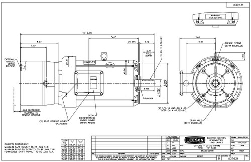 141308.00 Leeson |  7.5 hp 1800 RPM 213TC Frame TEFC C-Face (No Base) Brake Motor 230/460V