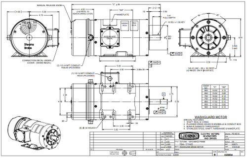 122193.00 Leeson |  1 hp 1800 RPM 143TC TENV Washdown Duty Brake Motor w/Base 208-230/460V