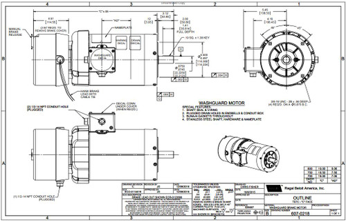 122194.00 Leeson |  1.5 hp 1800 RPM 145TC TEFC Washdown Duty Brake Motor no Base 208-230/460V