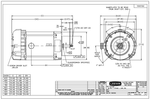 119434.00 Leeson |  2 hp 3600 RPM 56J Frame TEFC C-Face (No Base) Expl. Proof 208-230/460V