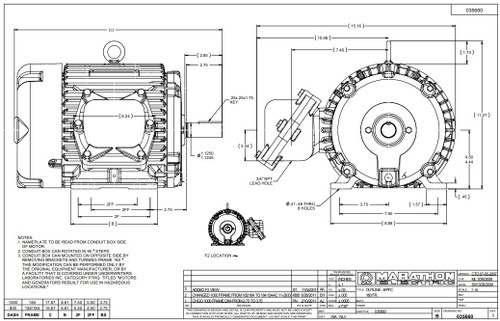 U004A Marathon 3 hp 1800 RPM 182T 230/460V TEFC Explosion Proof Marathon Electric Motor