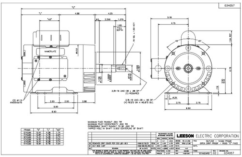 120996.00 Leeson |  1 hp 1740 RPM 143JM Frame 115/208-230V ODP  Close Couple Motor